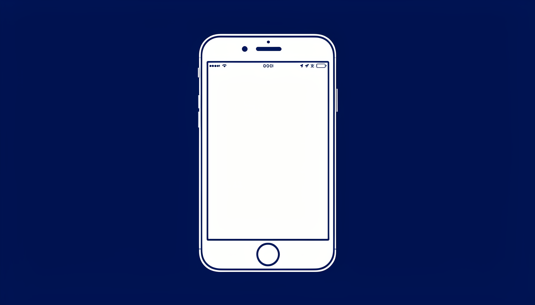 Simple line drawing of a smartphone displaying an open Bible app screen, in white on navy blue background